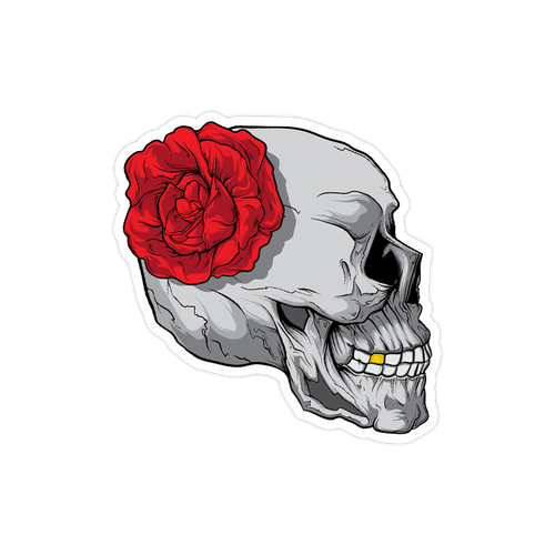 Skull and Rose Die Cut Sticker