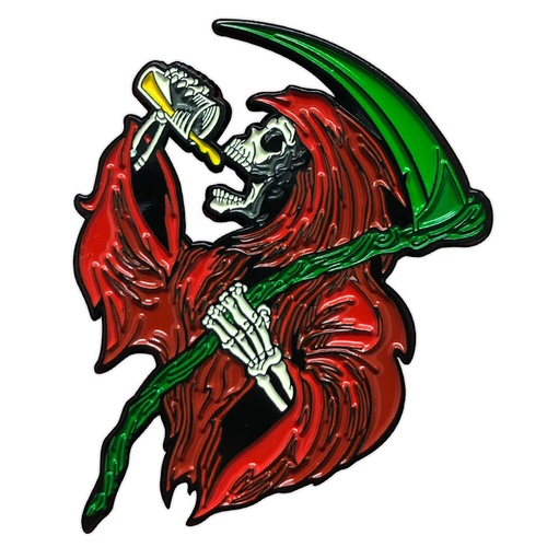 Drinkin' Reaper Christmas Edition Enamel Pin