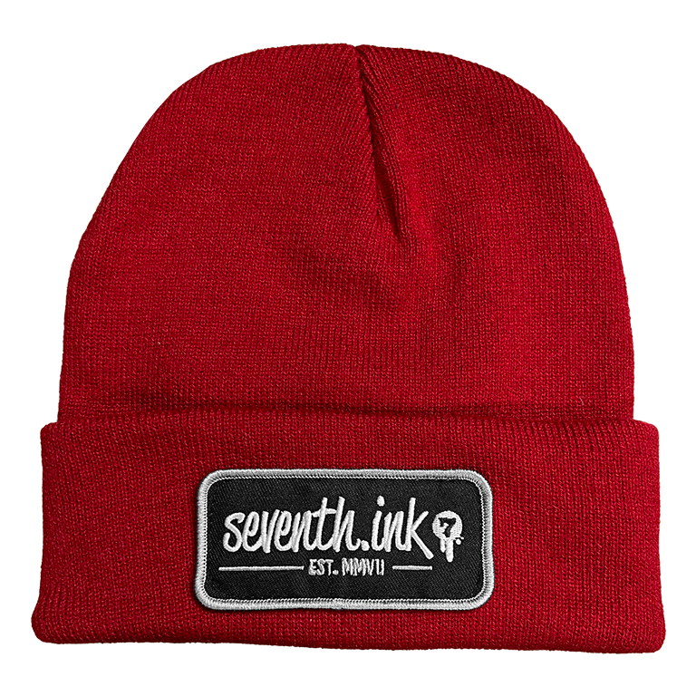 Red Logo Patch Beanie - Seventh.Ink
