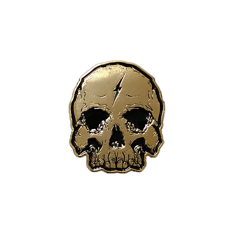 Gold Lightning Skull Enamel Pin - Seventh.Ink