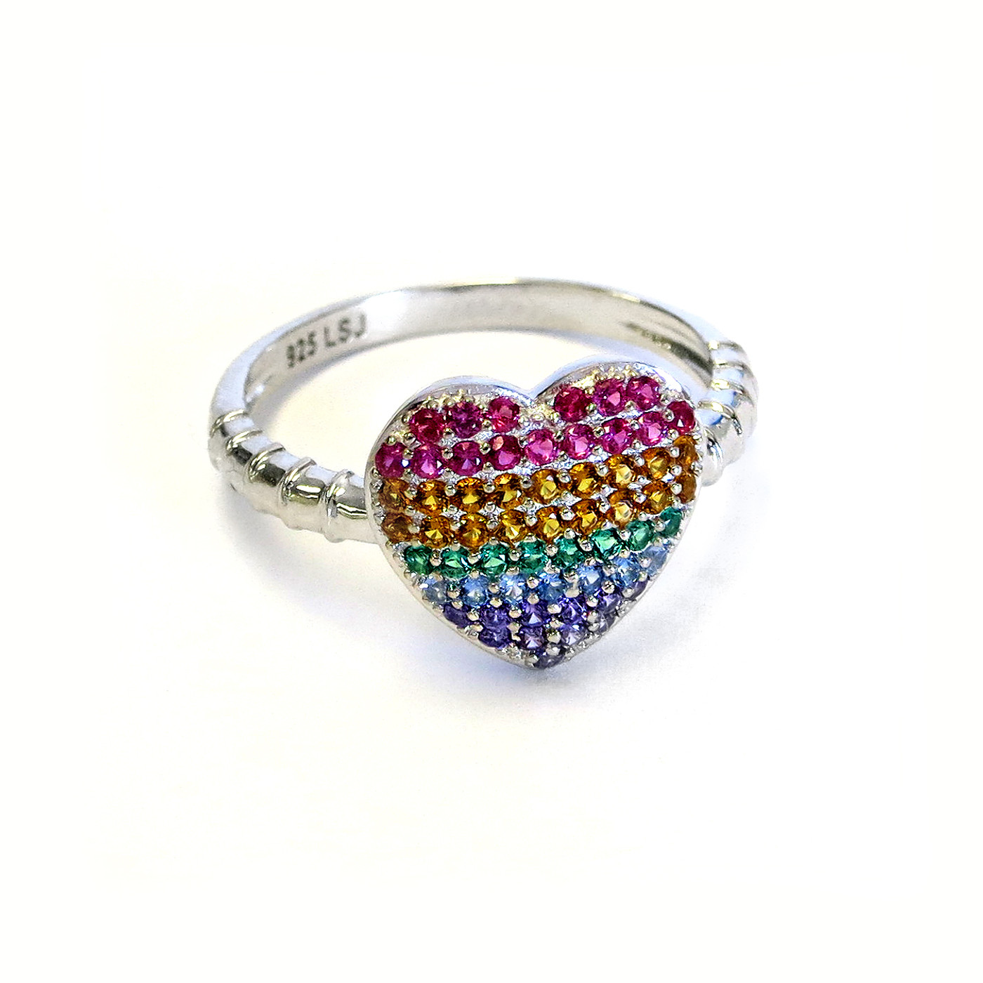 ★TATIANA★ Pastel Rainbow Heart Ring CR1801 Sterling Silver Rainbow Heart Ring - Liza Schwartz Jewelry