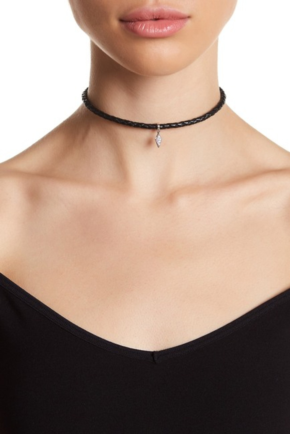 Silver Spike Leather Choker