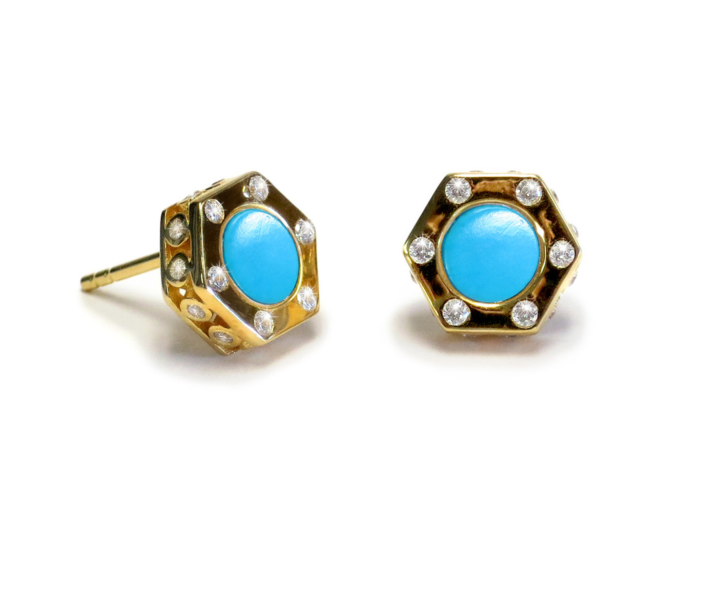 18K Gold over Sterling Silver Monte Carlo Turquoise Stud Earrings