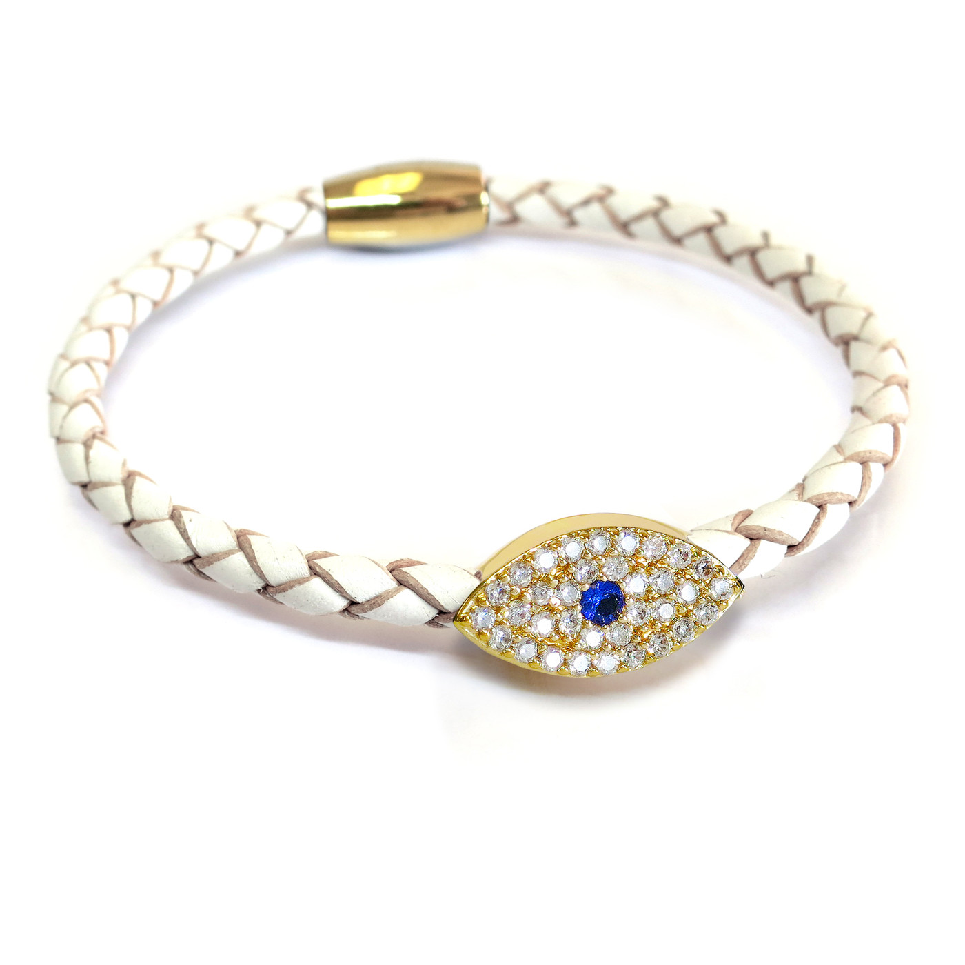 Evil Eye Sapphire Leather Bracelet Gold