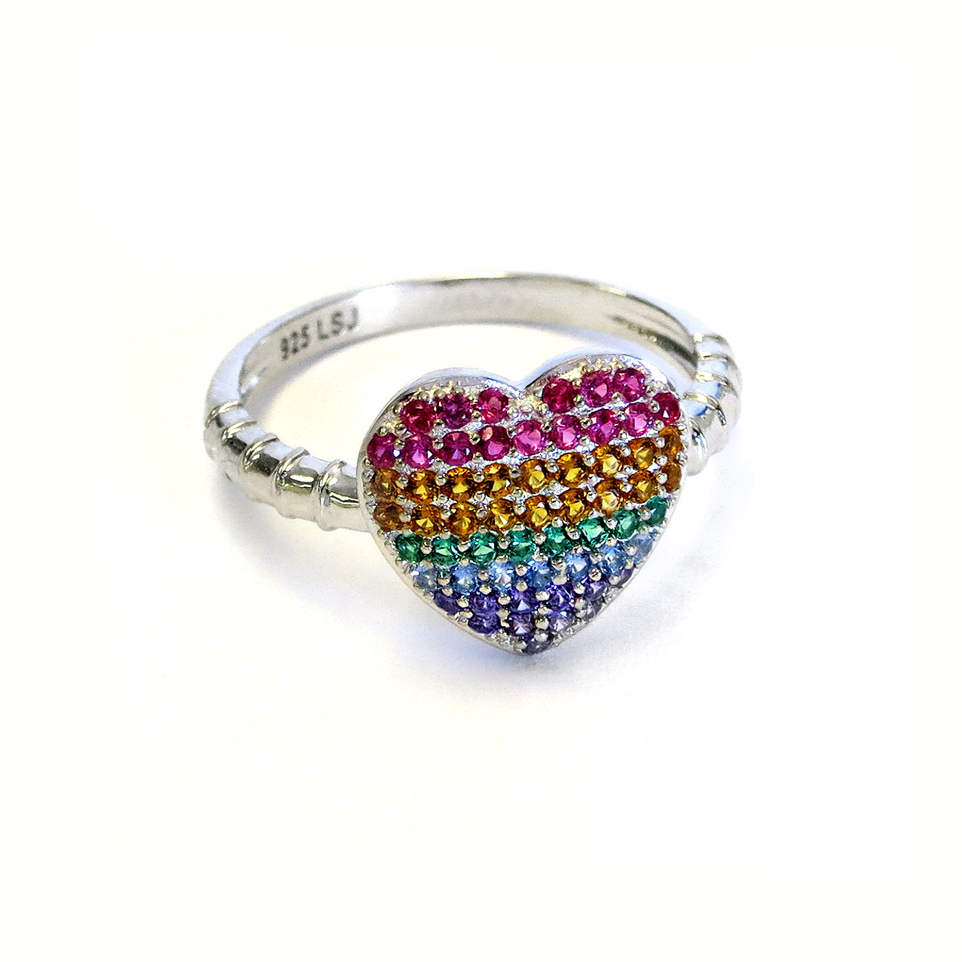 Sterling Silver Rainbow Heart Ring 