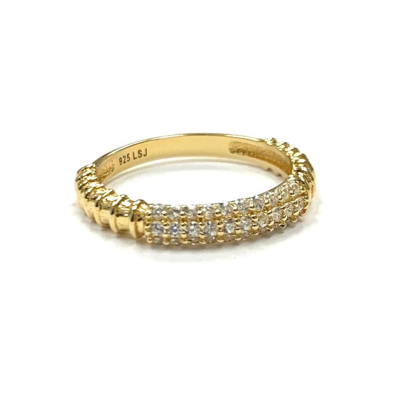 18K Gold over Sterling Silver Pave Bar Ring 
