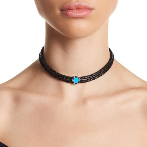 Monte Carlo Turquoise Silver Leather Choker Monte Carlo Turquoise Silver Leather Choker