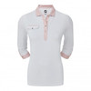 FootJoy Womens 3/4 Sleeve Pique Printed Trim Shirt - White/Blush Pink