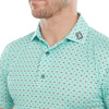 FootJoy Half Moon Geo Lisle Polo Shirts - White/Aqua Surf/Maui Blue/Lava