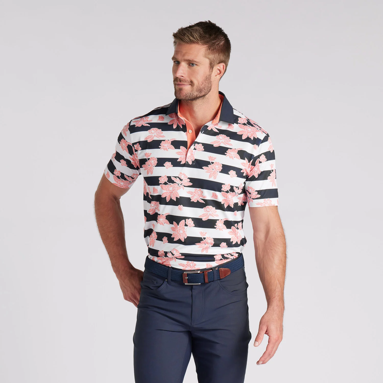 Puma Pique Garden Polo Shirt - Deep Navy-Melon Punch