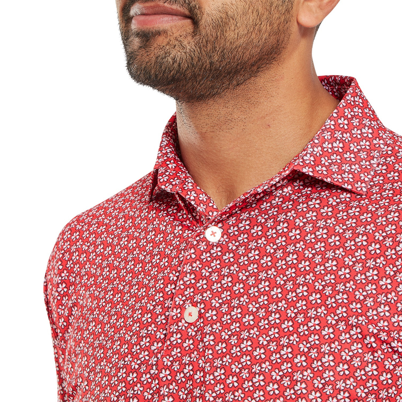 Footjoy Floral Sketch Lisle Polo Shirt - White/Hibiscus | Golfsupport