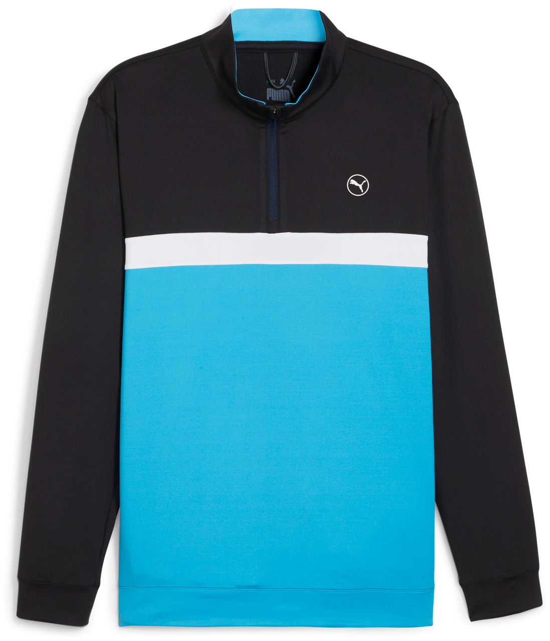 Puma Pure Colorblock 1/4 Zip Sweater - PUMA Black / Aqua Blue | Golf Support