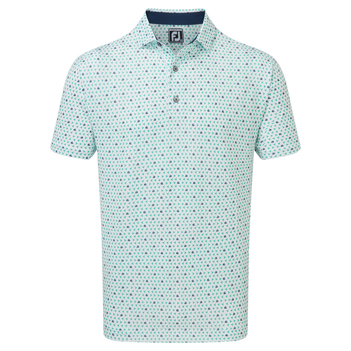 FootJoy Wasp Print Lisle Golf Polo Shirt - White/Emerald/Navy