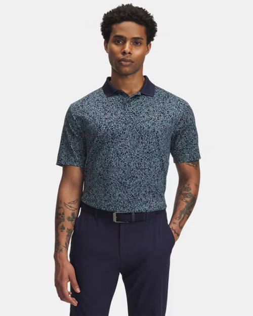 Under Armour Men's UA Matchplay Printed Golf Polo - Midnight Navy / Jasper Blue / Pitch Gray