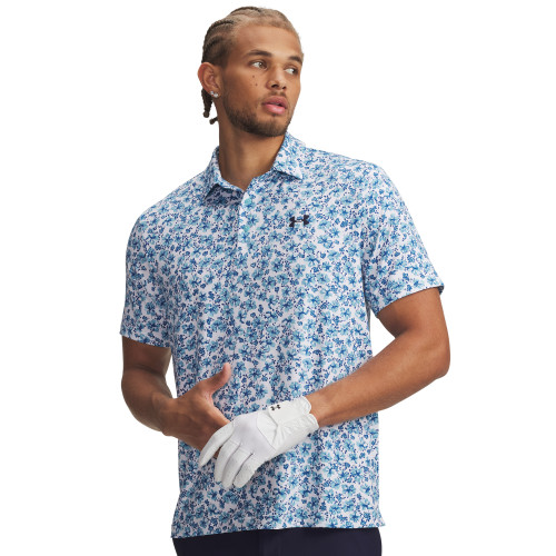 Under Armour Men's UA Playoff 3.0 Printed Golf Polo Shirt - White /  Varsity Blue / Midnight Navy