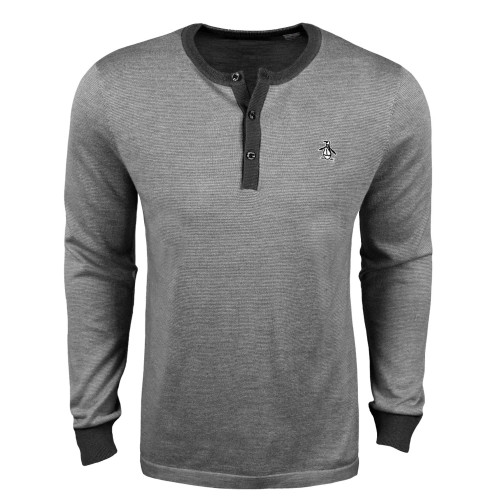 Original Penguin Henley End-On-End Sweater - Caviar