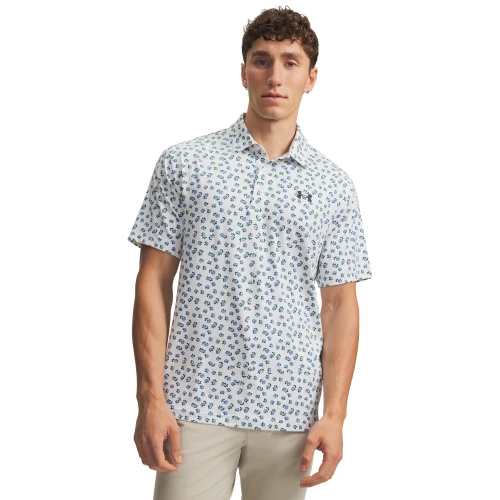 Under Armour Men's UA Playoff 3.0 Printed Golf Polo Shirt - White/Blue Wind/Midnight Navy