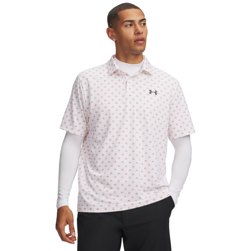 Under Armour Men’s UA Matchplay Printed Golf Polo Shirt - White/Vintage Maroon/Academy