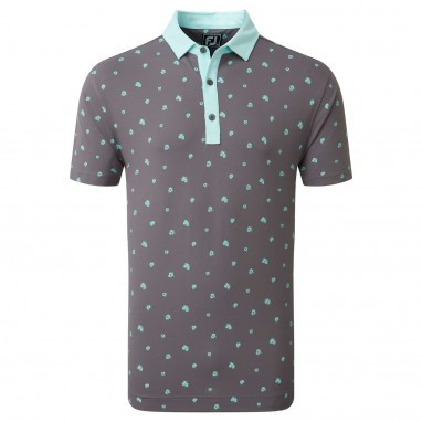 FootJoy Scattered Floral Pique Polo Shirts - Lava With Aqua Surf