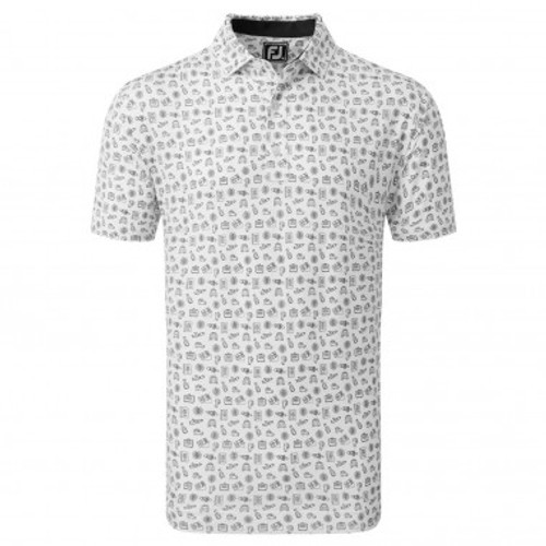 FootJoy Travel Print Lisle Polo Shirts - White/Black