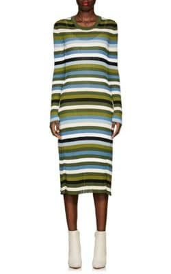 Striped Rib-Knit Fit-&-Flare Midi-Dress