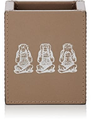 Tim Monkey-Motif Leather Pencil Cup