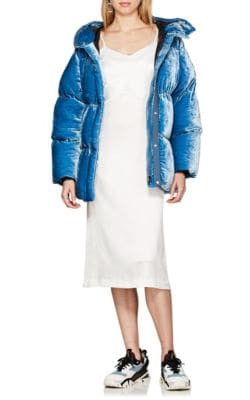 Velvet Down-Quilted Puffer Coat