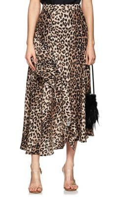 Leopard-Print Silk Matte Satin Skirt