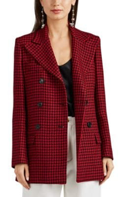 Houndstooth Wool Double-Breasted Coat