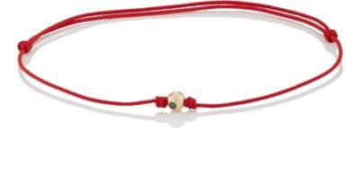 Diamond-Studded Yellow Gold Bead On Cord Bracelet