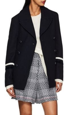 Gracia Velvet-Trimmed Wool Peacoat