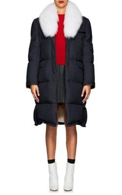 Fur-Trimmed Down-Quilted Wool Coat