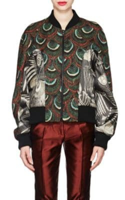 Peacock-Pattern Jacquard Bomber Jacket