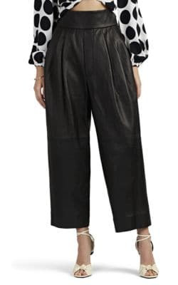Pleated Leather High-Rise Pants