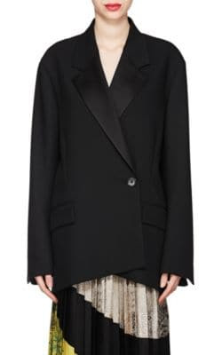 Satin-Trimmed Wool Oversized One-Button Blazer