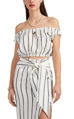 Eden Striped Linen Off-The-Shoulder Crop Top