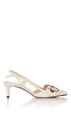 Buckle-Strap Leather Slingback Pumps