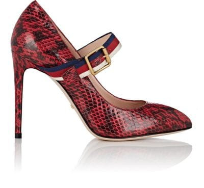 Buckle-Strap Snakeskin Pumps