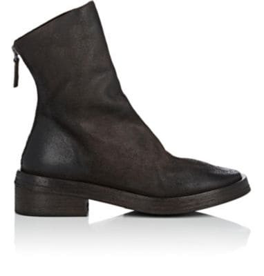 Back-Zip Leather Ankle Boots