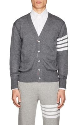 Block-Striped Wool V-Neck Cardigan