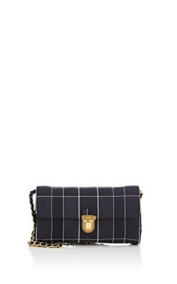 Windowpane-Plaid Satin Shoulder Bag