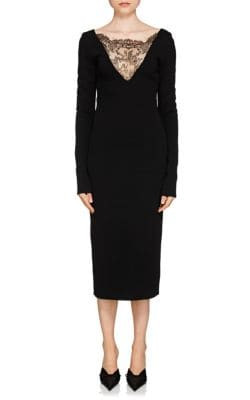 Lace-Inset Compact Knit Dress
