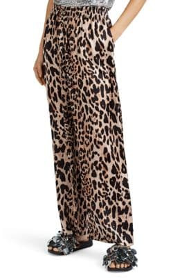 Leopard-Print Satin Pants