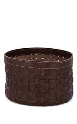 Oblique Medium Circular Woven Leather Basket 1