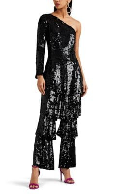 Labelle Tiered Sequined One-Shoulder Jumpsuit