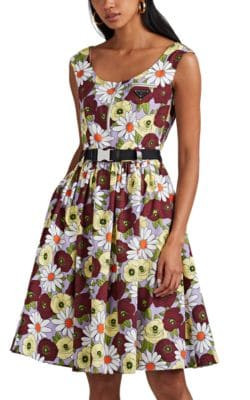 Floral Cotton Belted Midi-Dress