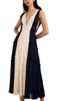 Colorblocked Silk PlissÃ© Cocktail Gown
