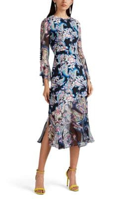 Rania Paisley Silk Crepe Dress