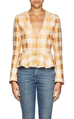 Orazio Gingham Cotton-Blend Peplum Blazer