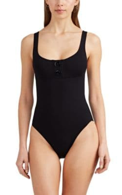 Line Up Button-Front One-Piece Swimsuit